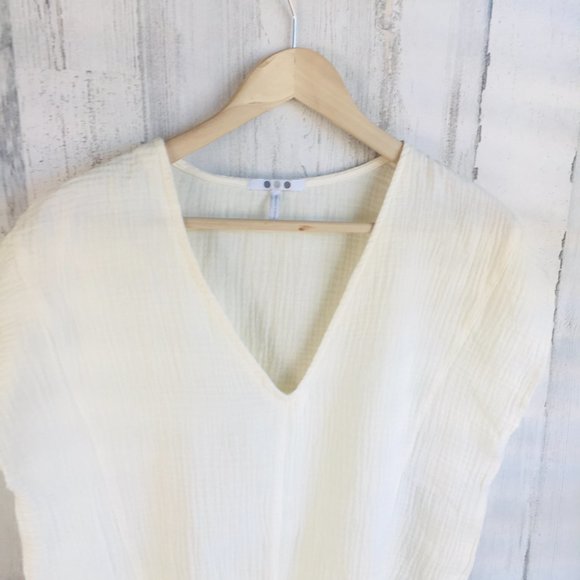 NWOT Three Dots Gauze Tie Front Top Cotton V Neck Blouse Ivory Yellow S - Picture 2 of 9